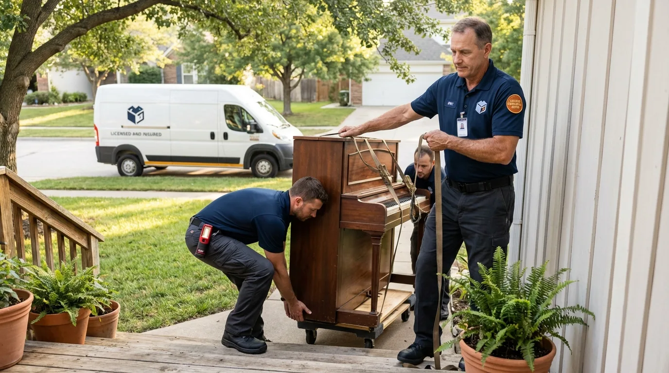 Licensed piano movers securing grand piano in Fall City, WA