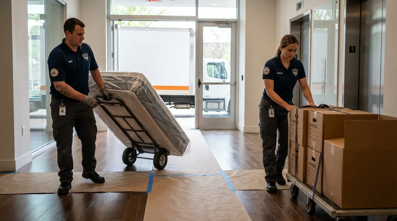 Professional apartment movers loading elevator in Fall City, WA